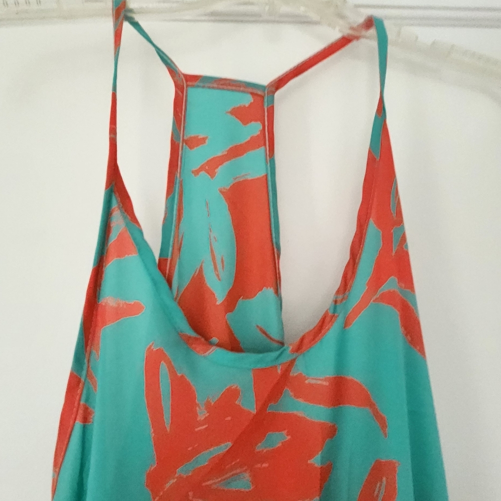 Vibrant Orange and Aqua Floral Short Dress Or Long Top - Picture 4 of 4